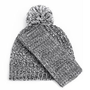 Rebecca Minkoff Arm Warmer & Pom Pom Beanie Hat Set in Marled Gray Black NWT NEW